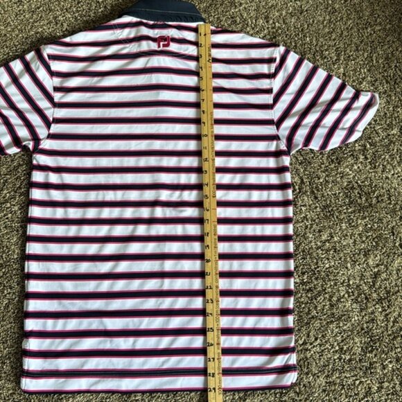 Footjoy Polo Shirt Mens Medium White Blue Performance Golf Wicking Spandex - Picture 8 of 10